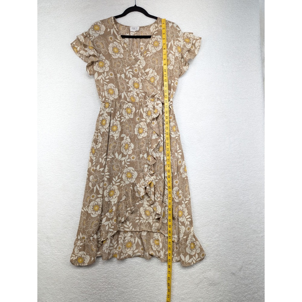 Sienna Sky Floral Print High Low Midi Dress Short Sleeve Brown Size L - Picture 8 of 10